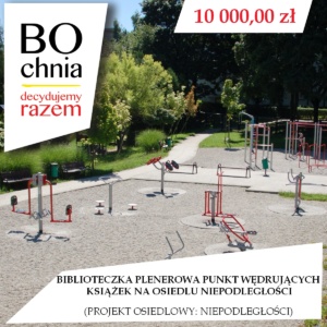 Biblioteczka plenerowa Punkt Wędrujących Książek na osiedlu Niepodległości (osiedlowy: Niepodległości)