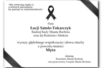 Kondolencje od Burmistrza Miasta Bochnia oraz pracowników Urzędu Miasta Bochnia