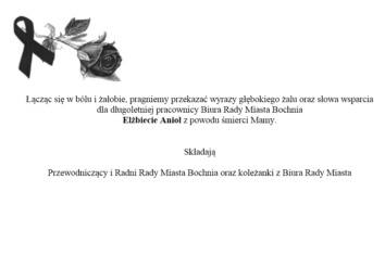 Kondolencje od Przewodniczącego, Radnych Rady Miasta Bochnia oraz pracowników Biura Rady Miasta