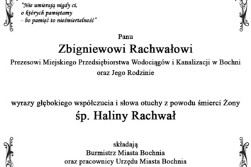 Kondolencje dla Pana Zbigniewa Rachwała z powodu śmierci Żony