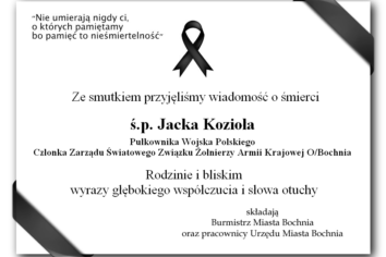 Kondolencje od Burmistrza Bochni i pracowników Urzędu Miasta